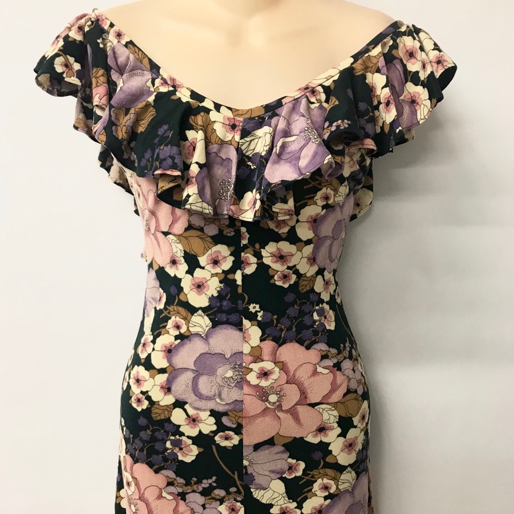 VTG Dark Floral Form Fitting Maxi Dress - Picture 5 of 8